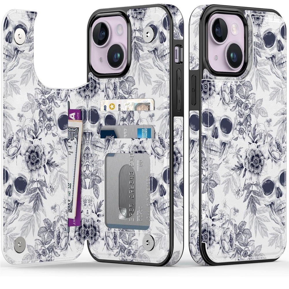 Floral Skull Phone Case with Card Holder
